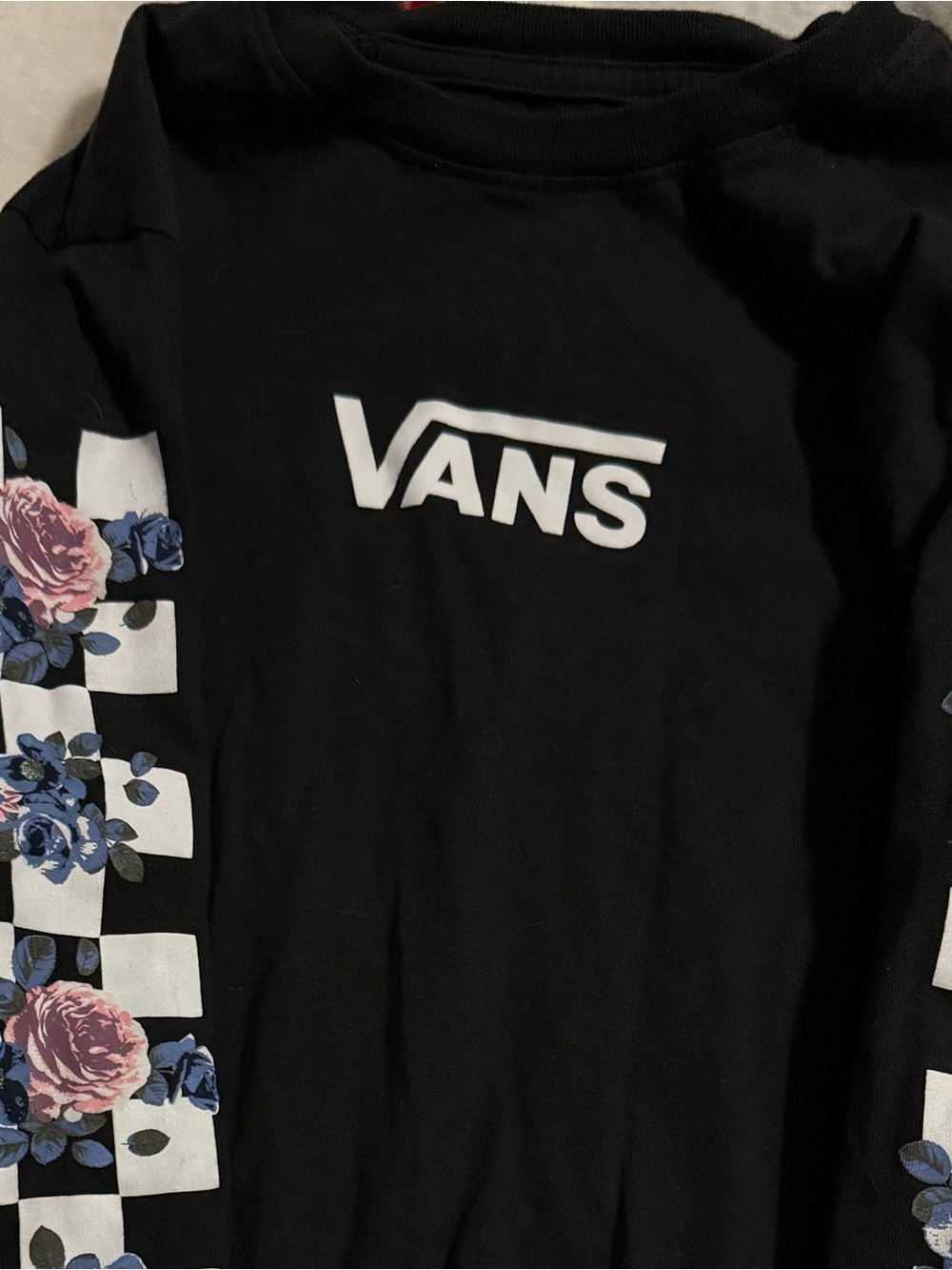 Vans Black Tee with White Logo floral